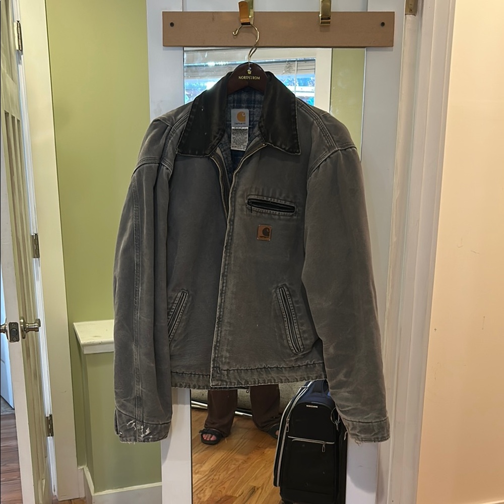 Carhartt Men's Washed Gray Work Jacket with Dark Collar